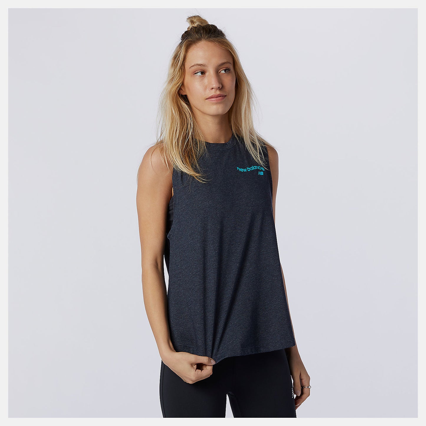 Eclipse Heather Relentless Cinched Back Graphic Tank | New Balance Clothing