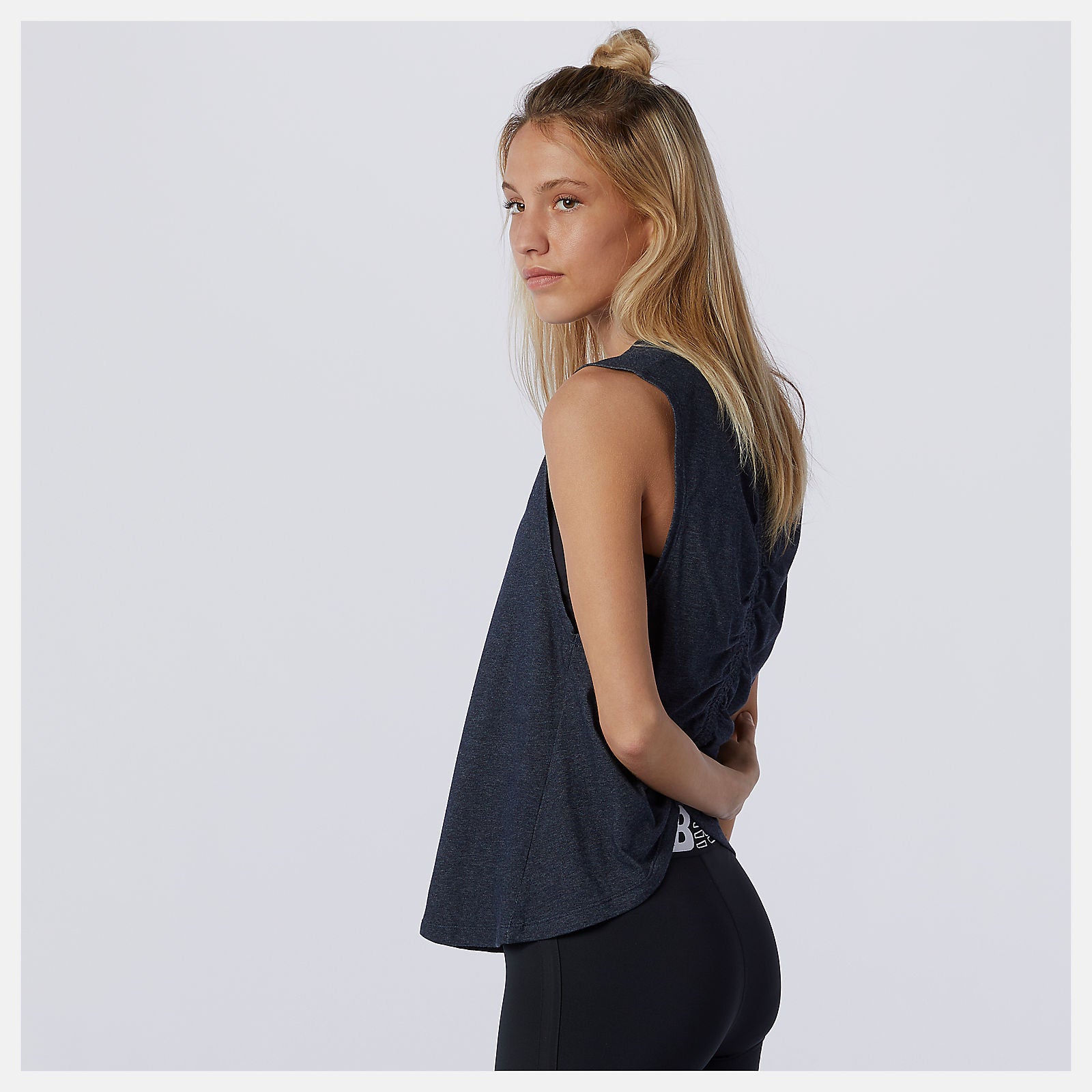 Eclipse Heather Relentless Cinched Back Graphic Tank | New Balance Clothing