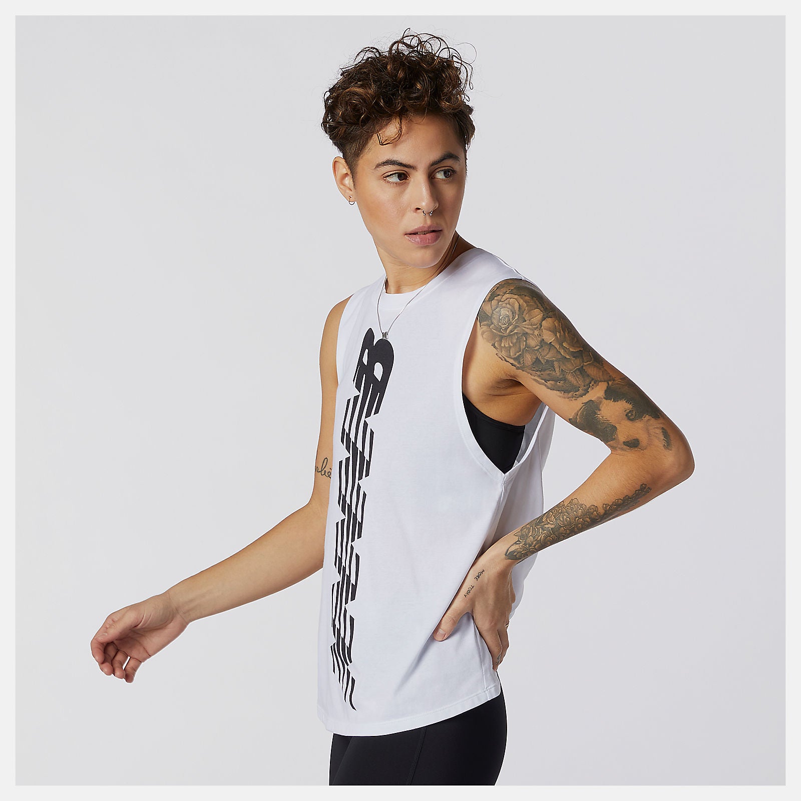 White Relentless Cinched Back Graphic Tank | New Balance Clothing