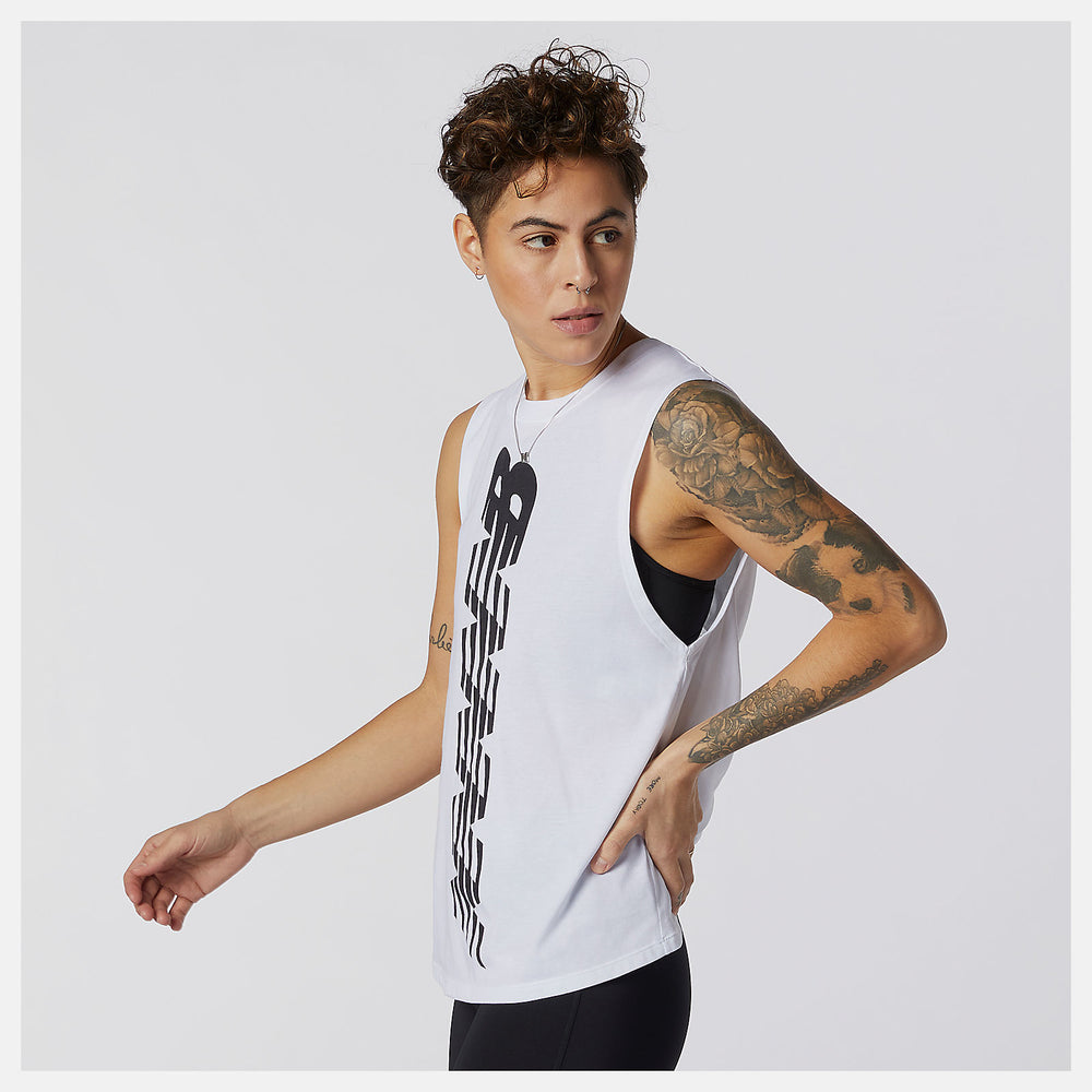 White Relentless Cinched Back Graphic Tank | New Balance Clothing