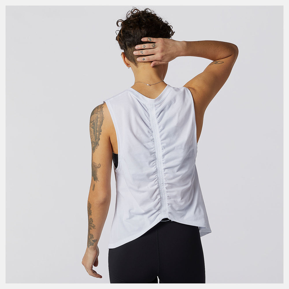 White Relentless Cinched Back Graphic Tank | New Balance Clothing