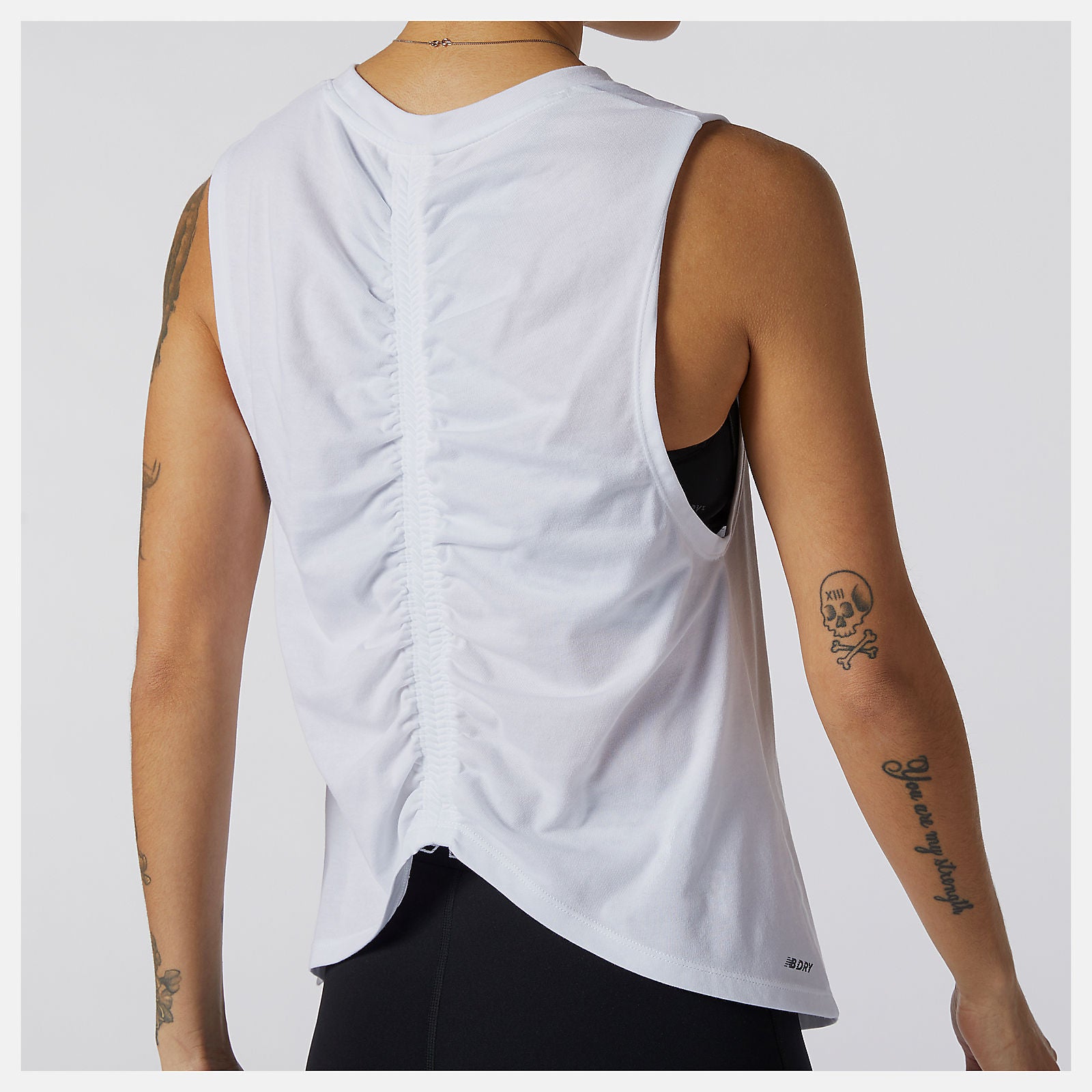 White Relentless Cinched Back Graphic Tank | New Balance Clothing