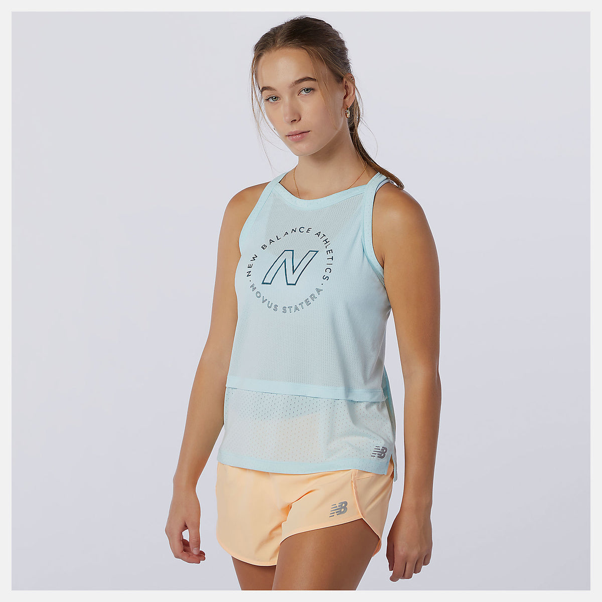 Pale Blue Printed Impact Run Hybrid Tank | New Balance Clothing