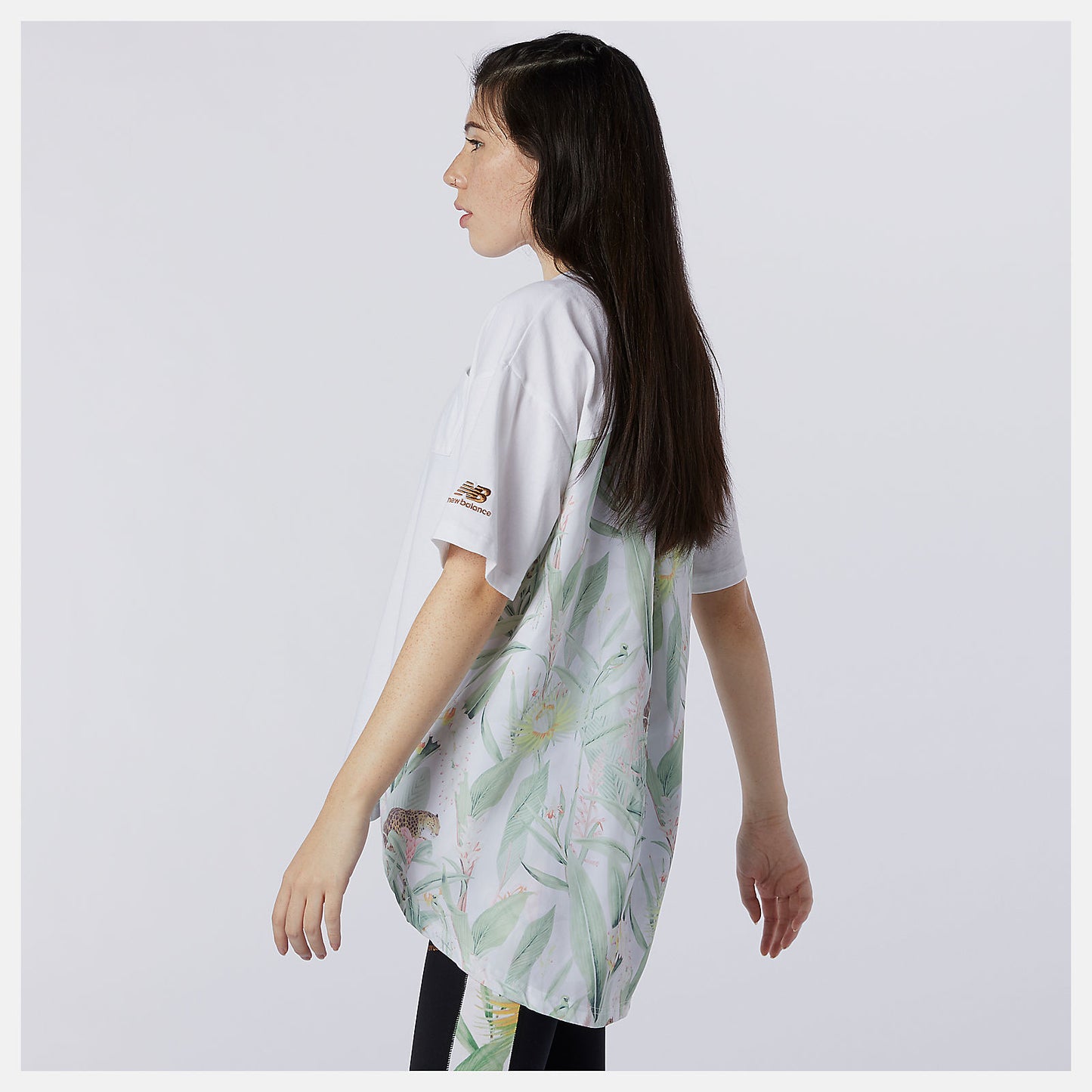 White NB Essentials Botanical Knit Woven Mix Tee | New Balance Clothing