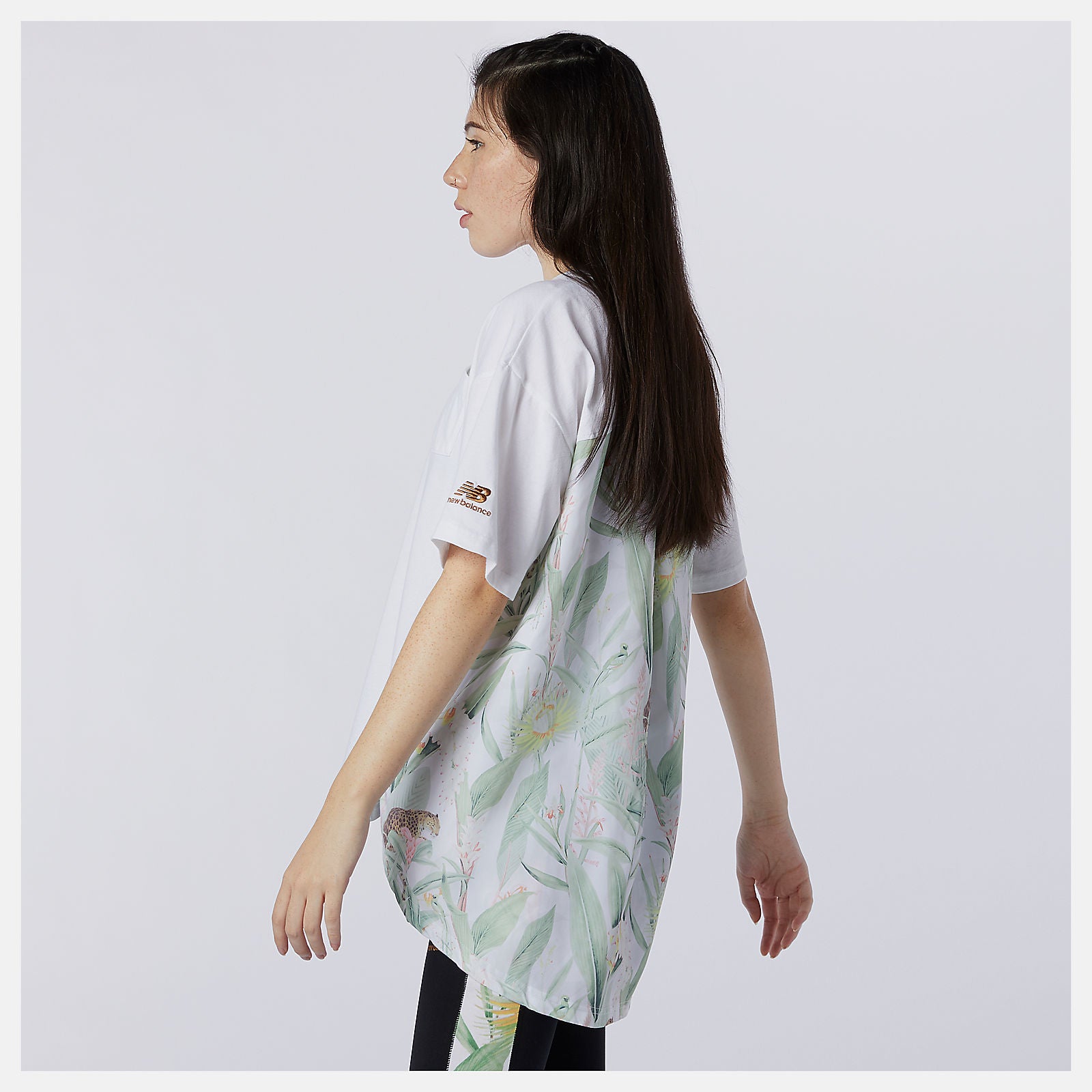 White NB Essentials Botanical Knit Woven Mix Tee | New Balance Clothing