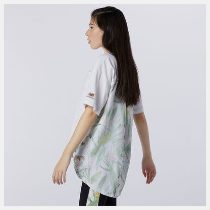 White NB Essentials Botanical Knit Woven Mix Tee | New Balance Clothing