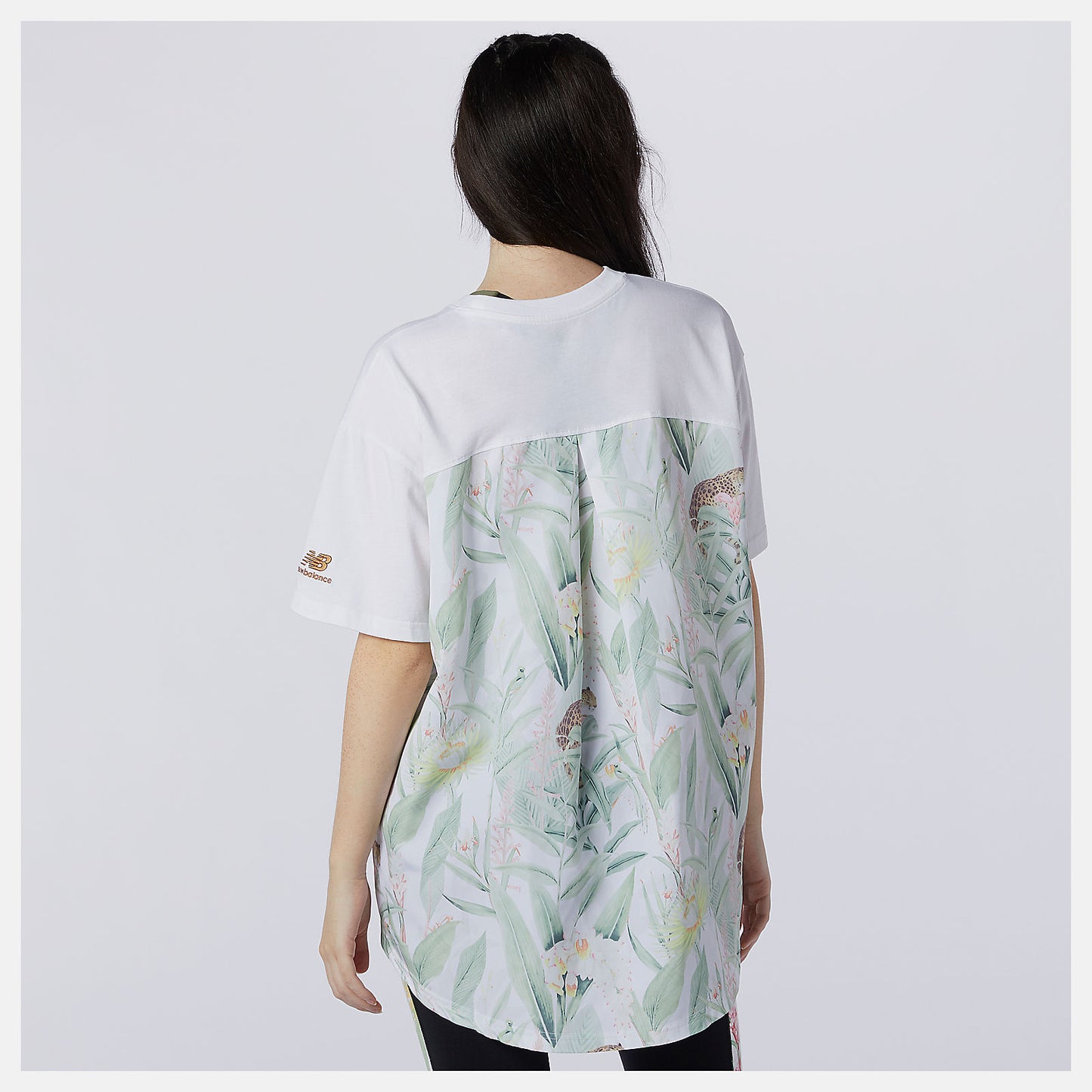 White NB Essentials Botanical Knit Woven Mix Tee | New Balance Clothing