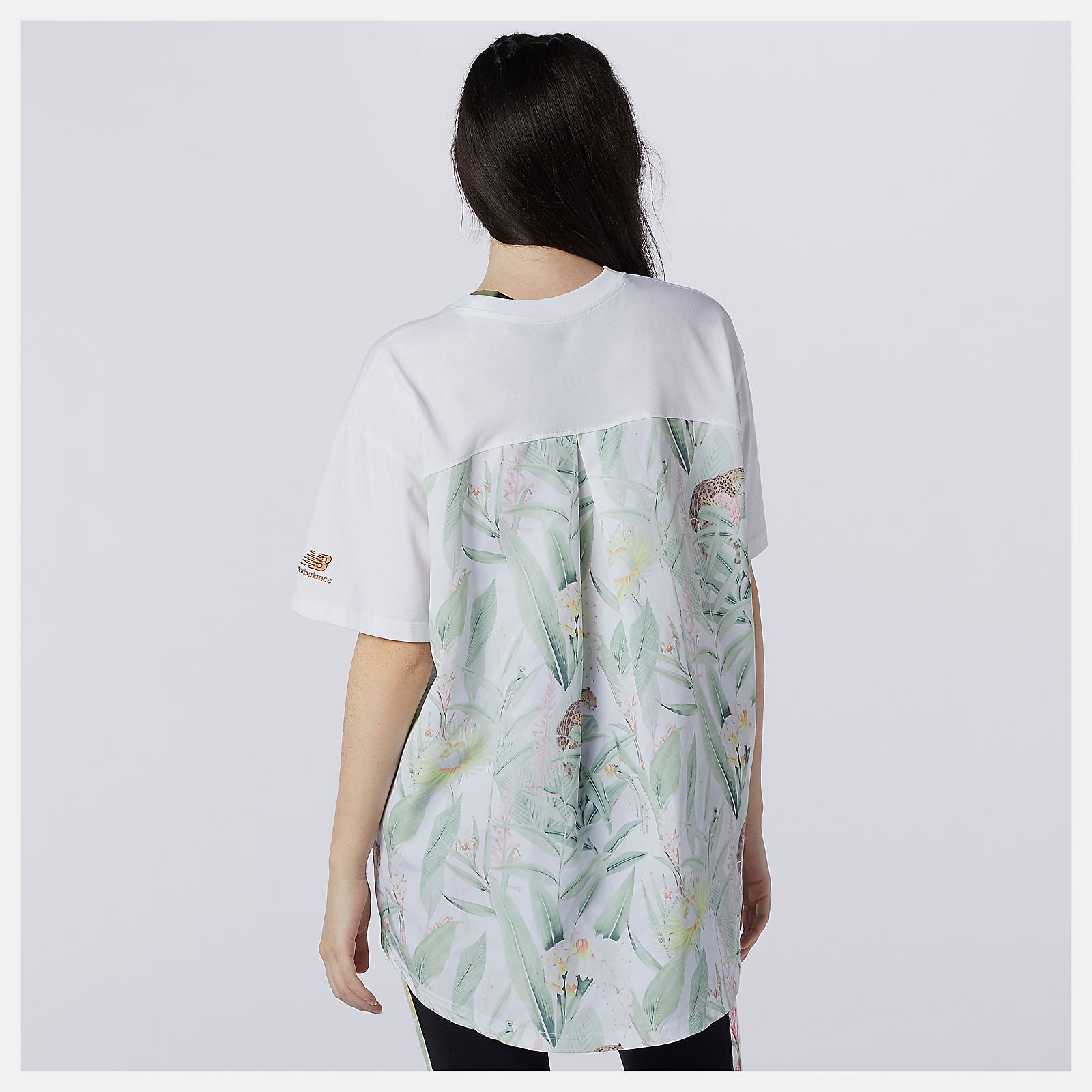 White NB Essentials Botanical Knit Woven Mix Tee | New Balance Clothing