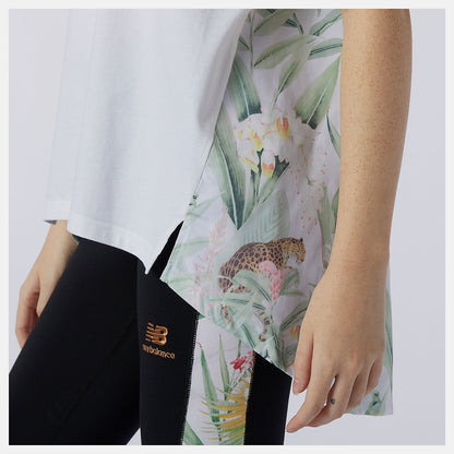White NB Essentials Botanical Knit Woven Mix Tee | New Balance Clothing