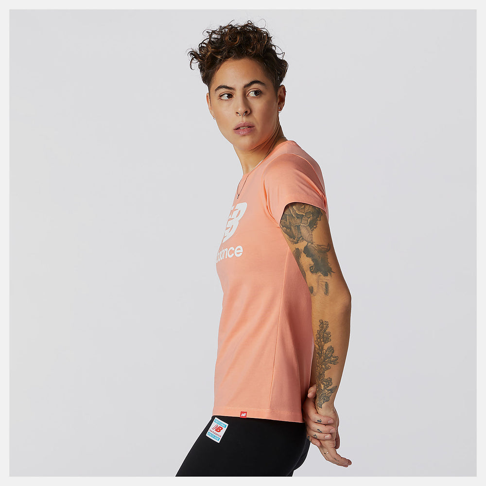 Paradise Pink Essentials Stacked Logo Tee | New Balance Clothing
